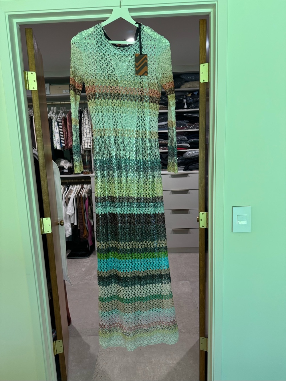 BNWT $2800 Missoni Long Maxi Dress in Mint, Teal, Brown & Coral 36 (0) - Picture 3 of 7